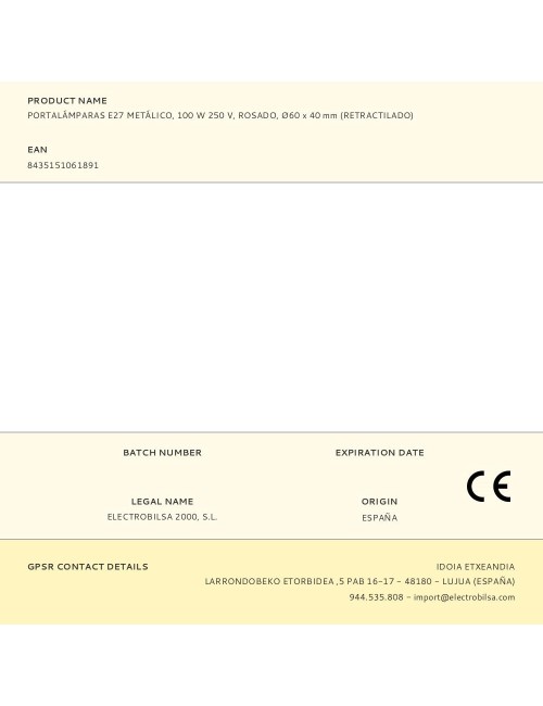 Portalámparas e27 metálico, 100 w 250 v, rosado, ø60 x 40 mm (retractilado)