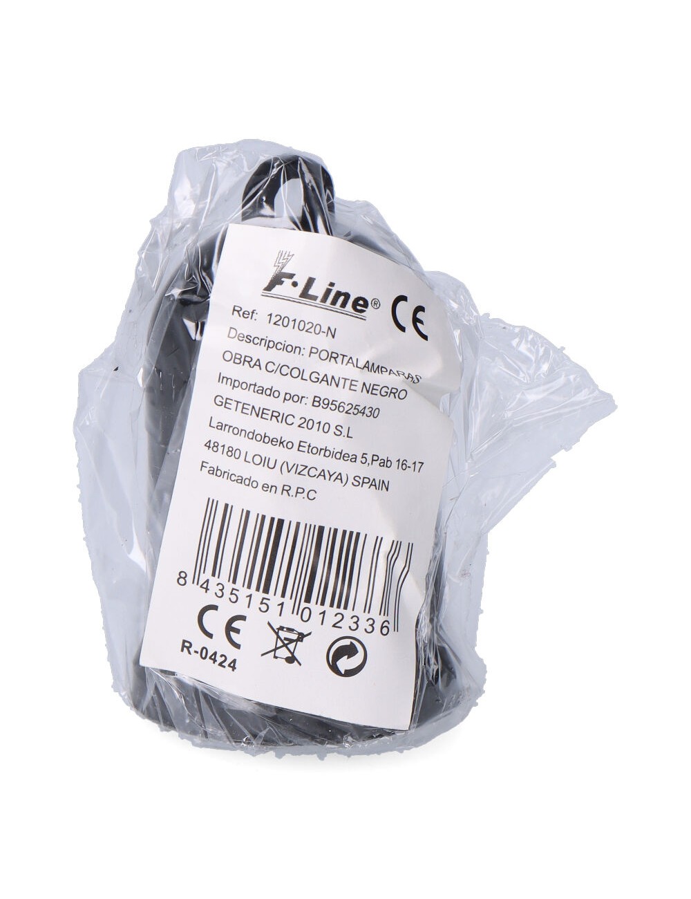 Portalámparas obra con colgante e27, 4 a 250 v, negro, ø35 x 60 mm (retractilado)