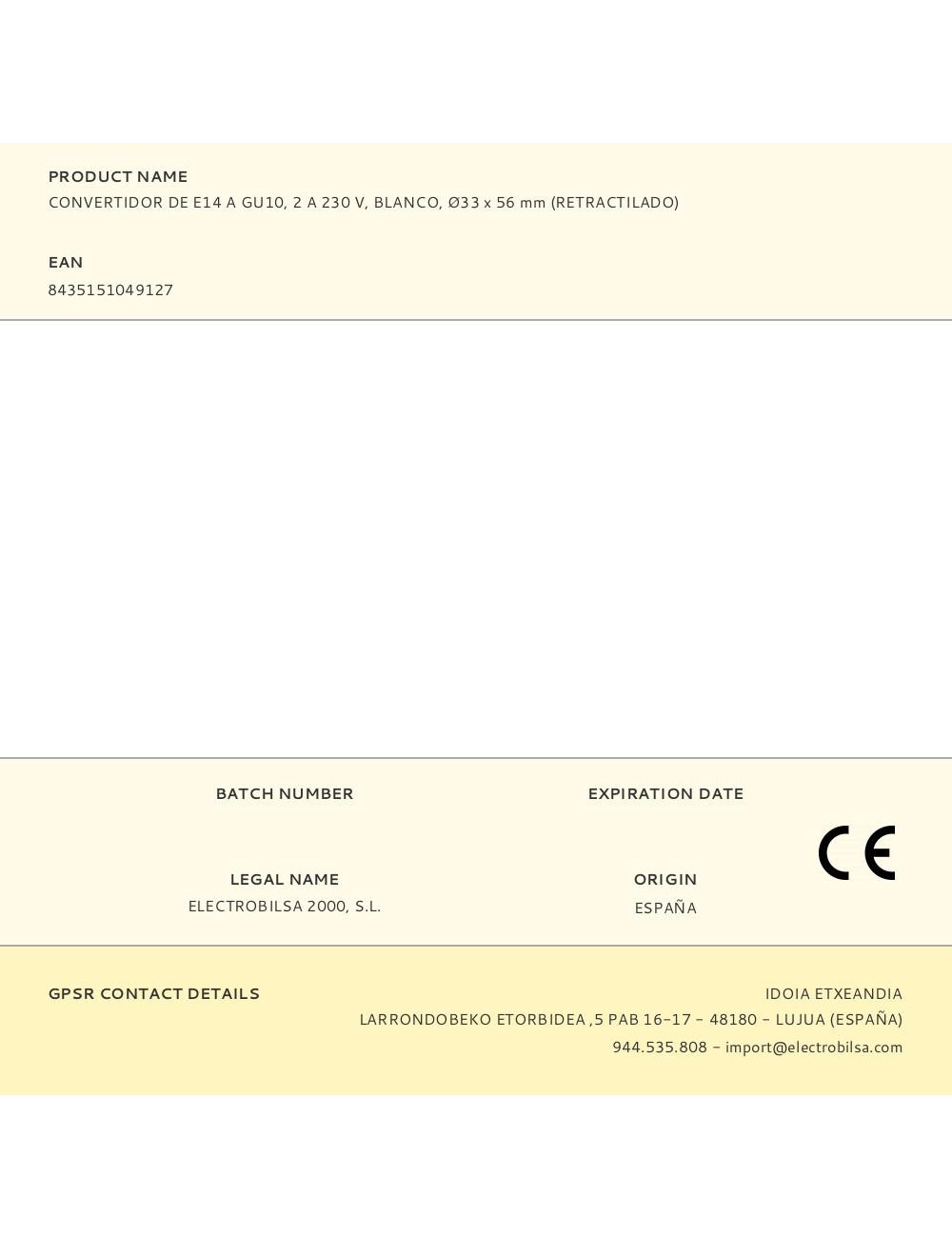 Convertidor de e14 a gu10, 2 a 230 v, blanco, ø33 x 56 mm (retractilado)