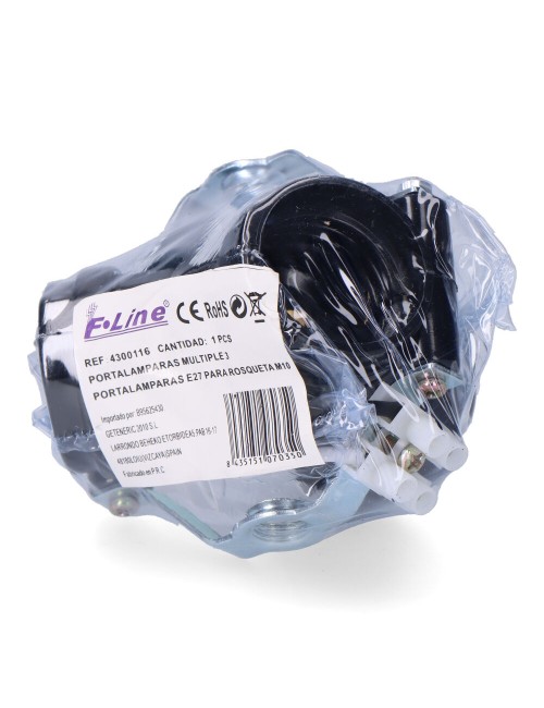 Portalámparas múltiple, 3 portalámparas e27, m10, 4 a 250 v, negro. (retractilado)