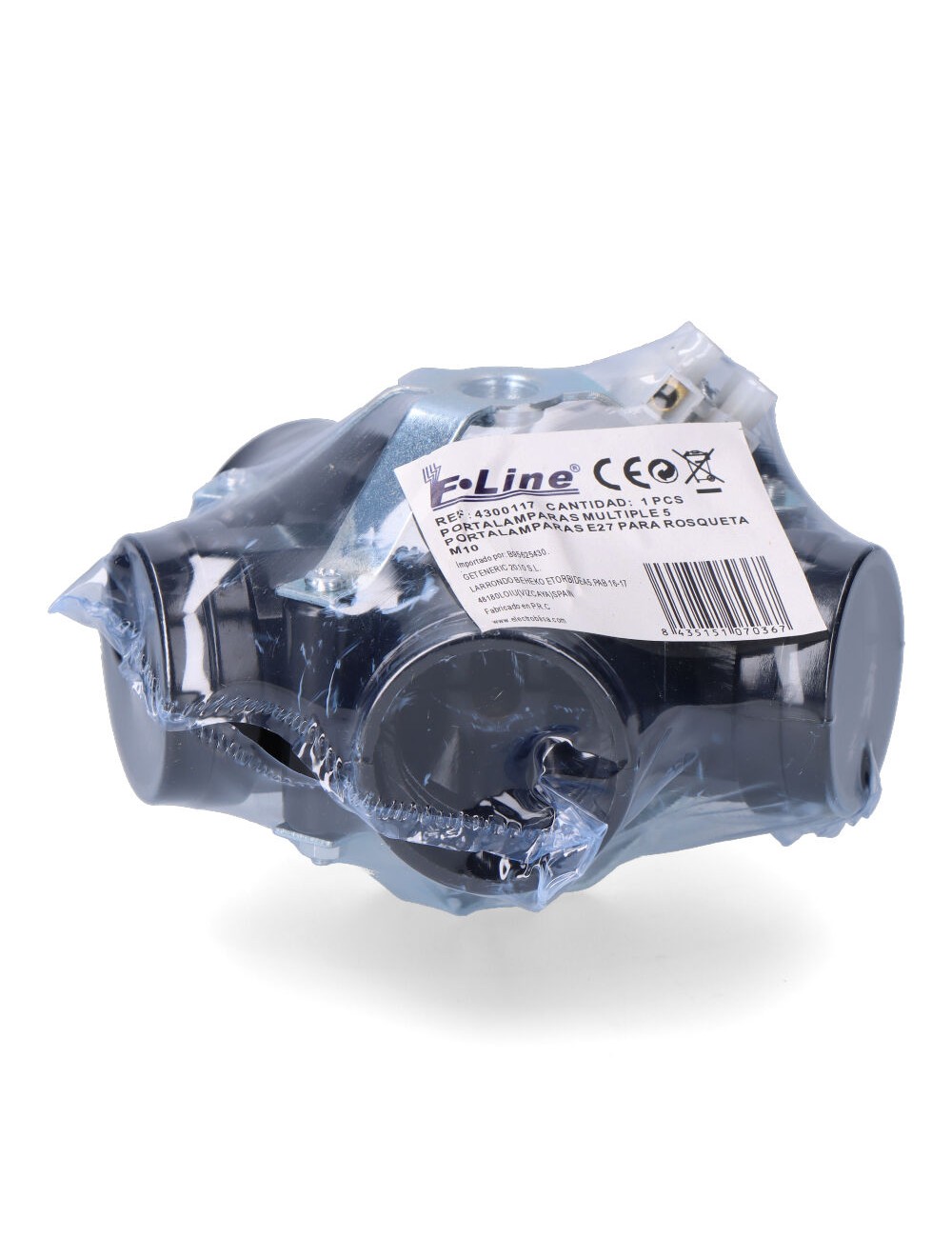 Portalámparas múltiple, 5 portalámparas e27, m10, 4 a 250 v, negro (retractilado)