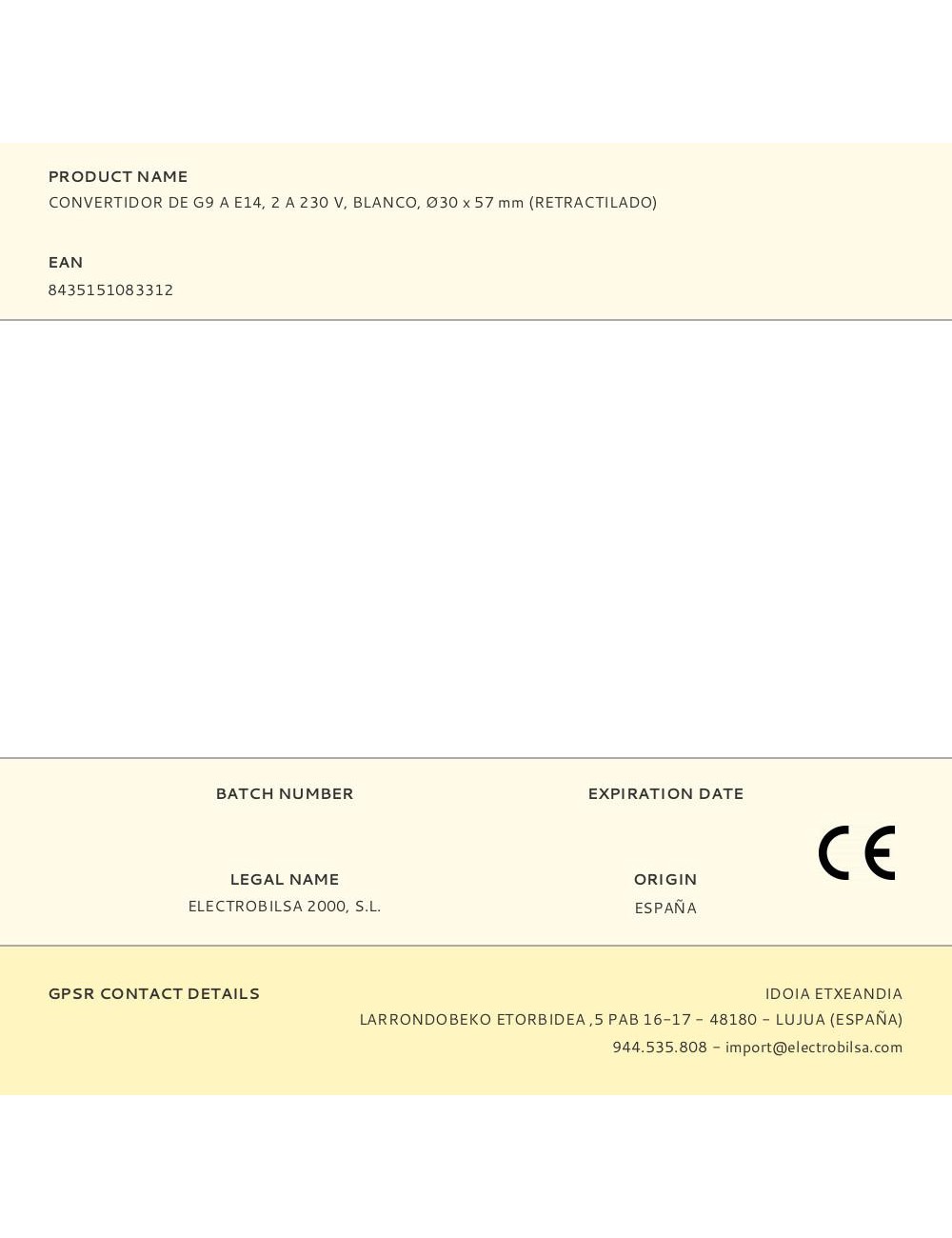 Convertidor de g9 a e14, 2 a 230 v, blanco, ø30 x 57 mm (retractilado)