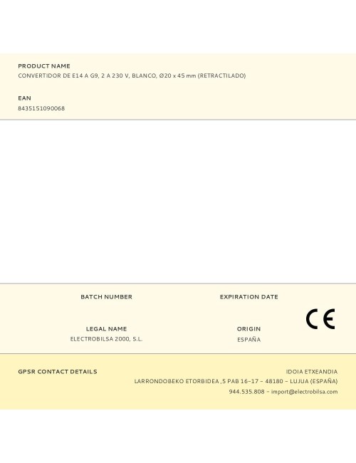 Convertidor de e14 a g9, 2 a 230 v, blanco, ø20 x 45 mm (retractilado)