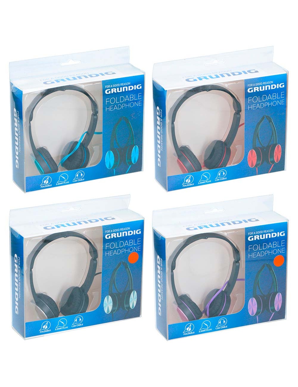 Auriculares plegables, pvc, 1,2 m. colores surtidos
