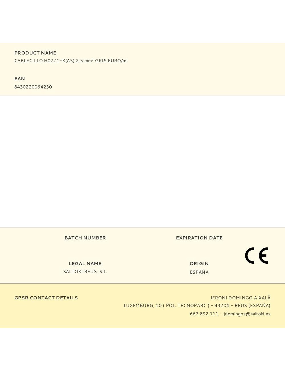 Cablecillo h07z1-k(as) 2,5 mm gris euro/m