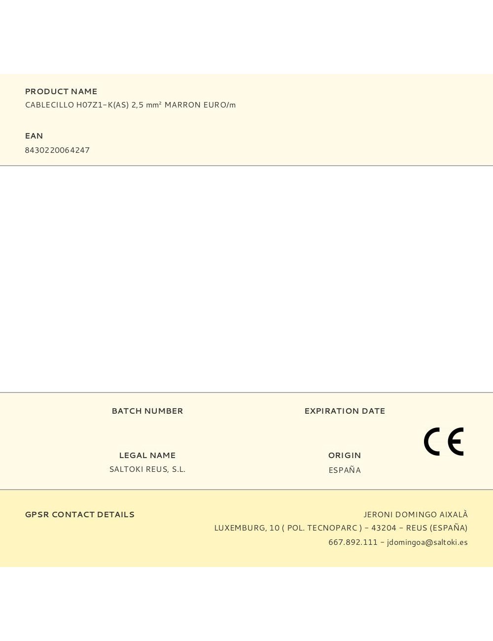 Cablecillo h07z1-k(as) 2,5 mm marron euro/m