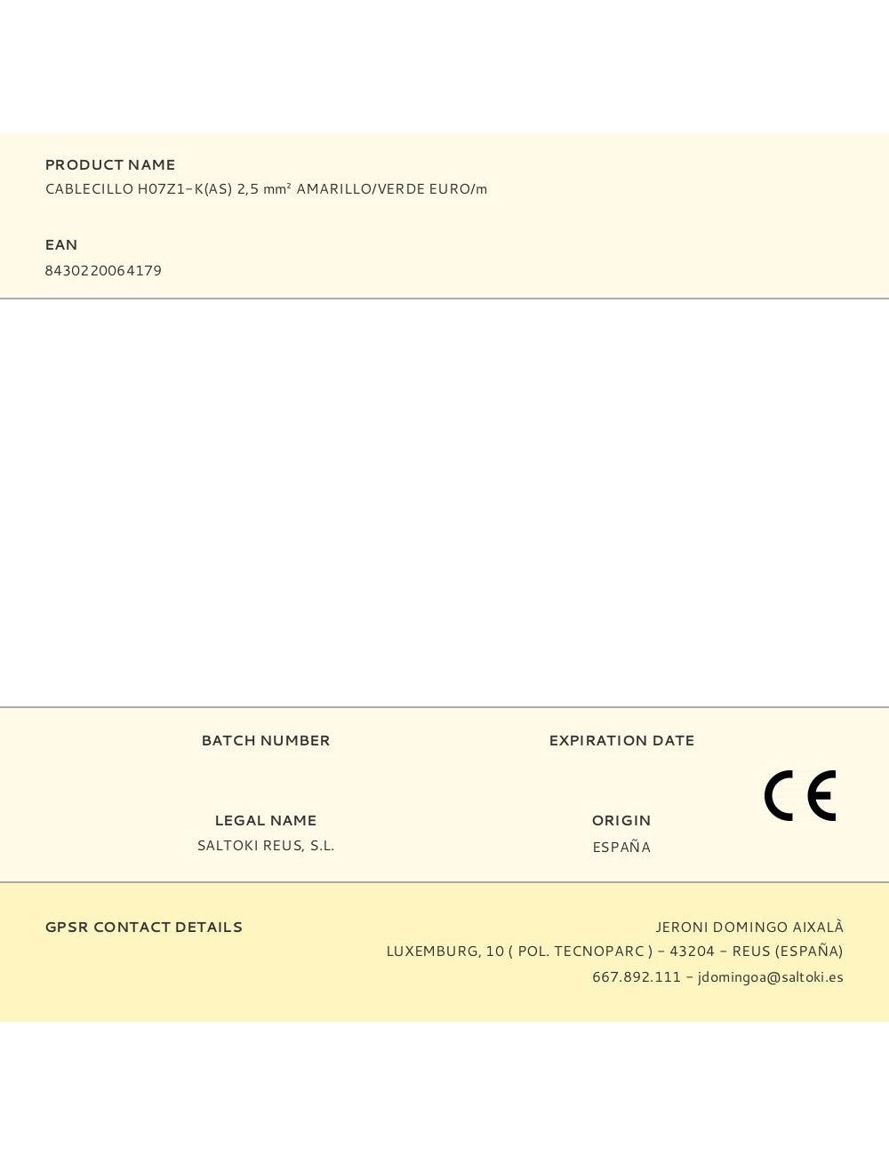 Cablecillo h07z1-k(as) 2,5 mm amarillo/verde euro/m