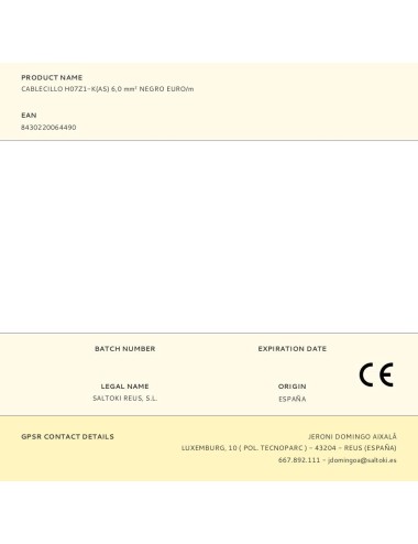 Cablecillo h07z1-k(as) 6,0 mm negro euro/m