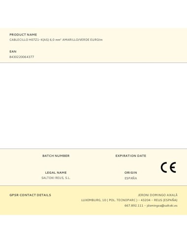 Cablecillo h07z1-k(as) 6,0 mm amarillo/verde euro/m