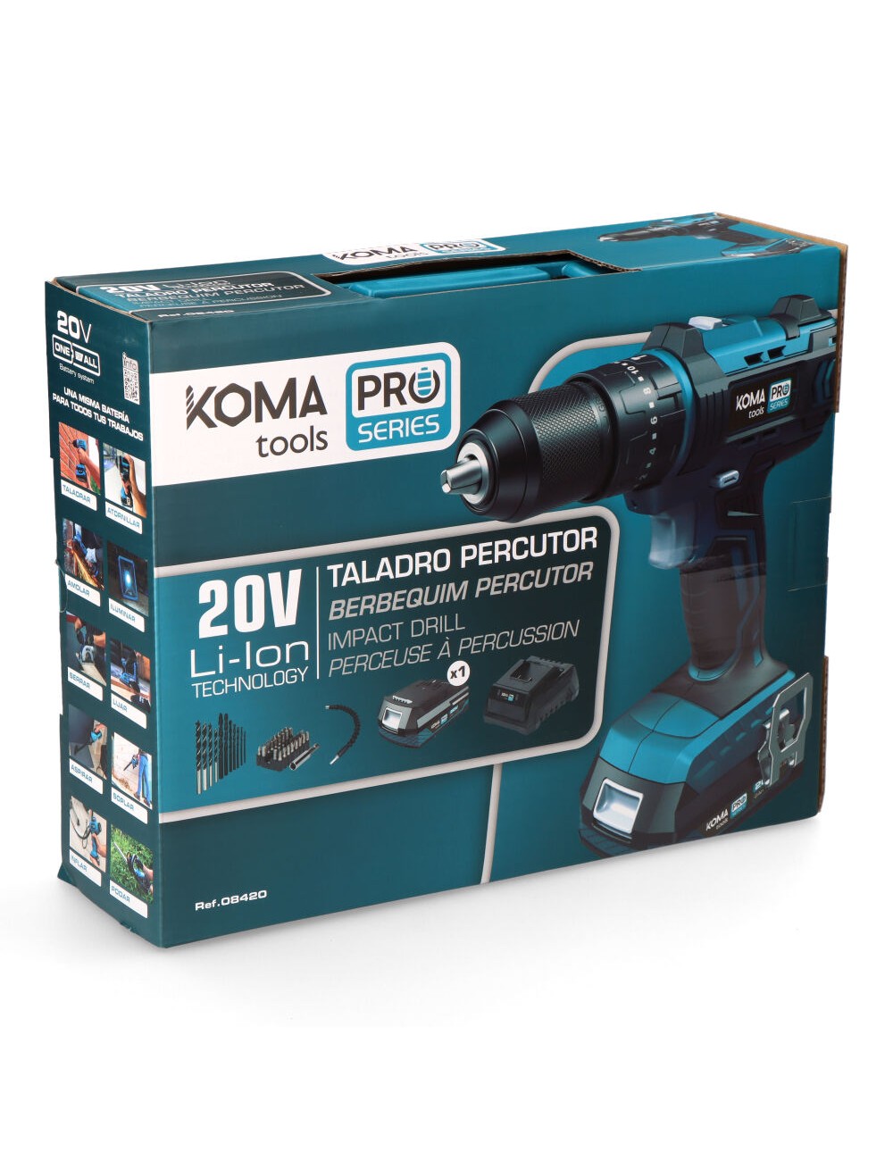 Kit taladro percutor / atornillador 20 v con bateria 2.0ah y cargador. 20,5 x 22 cm