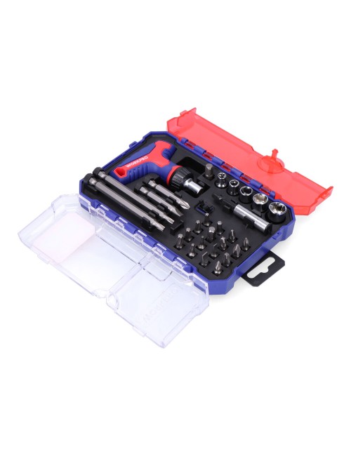 Juego de puntas y vasos con mini mango carraca t, 28 piezas