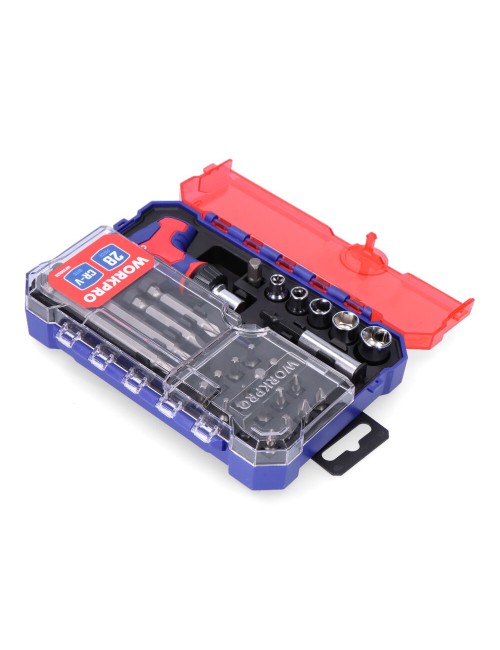 Juego de puntas y vasos con mini mango carraca t, 28 piezas