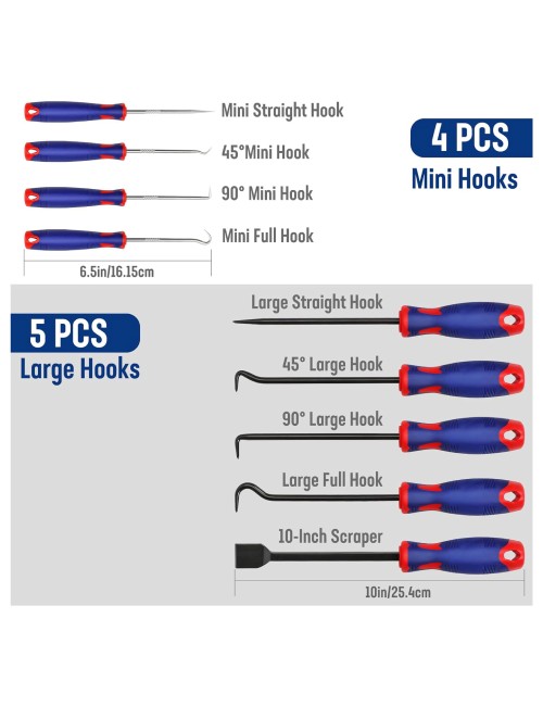 Puas y ganchos de precisión, juego de 9 piezas
