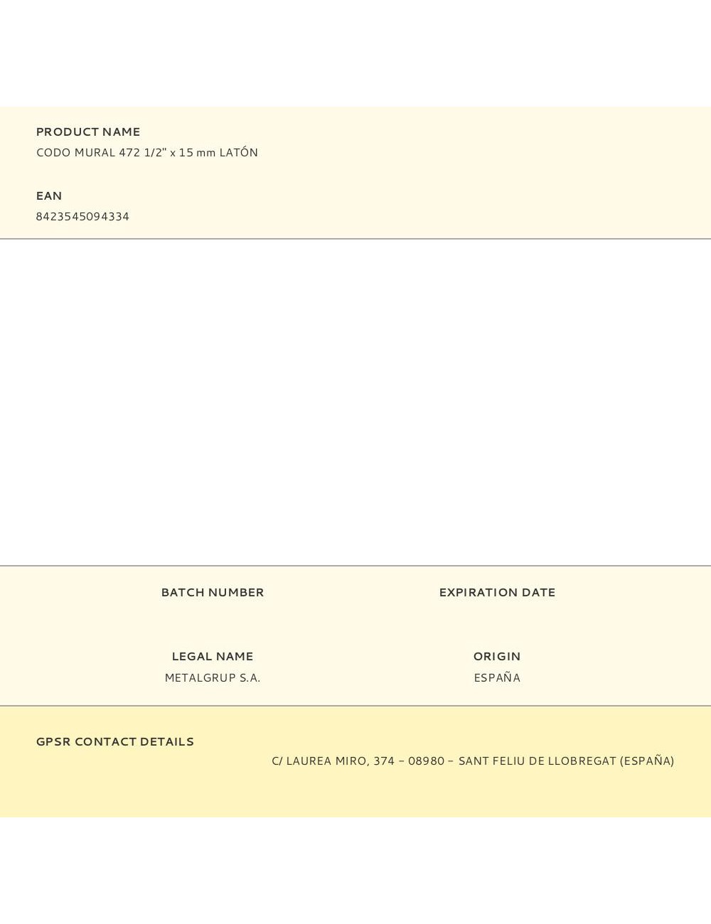 Codo mural 472 1/2" x 15 mm latón