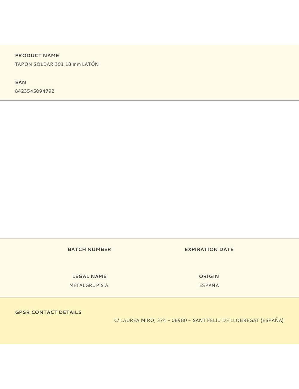 Tapon soldar 301 18 mm latón