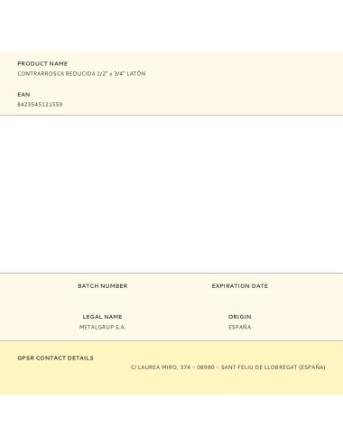 Contrarrosca reducida 1/2" x 3/4" latón