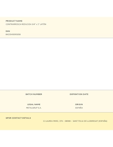 Contrarrosca reducida 3/4" x 1" latón