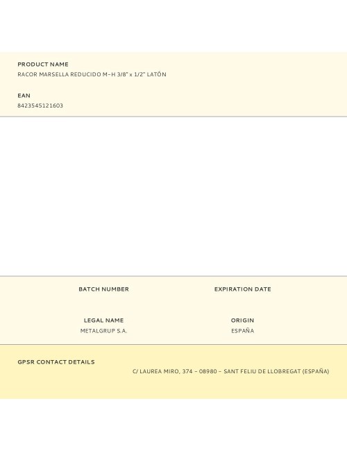 Racor marsella reducido m-h 3/8" x 1/2" latón