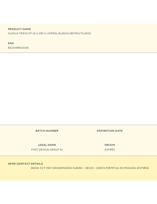 Clavija triple 2p 10 a 250 v lateral blanca (retractilado)