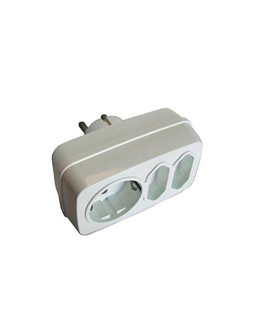 Multiconector triple mixto: 2 x 2p (10 a) + 2p + t (16 a) 250 v blanco (retractilado)