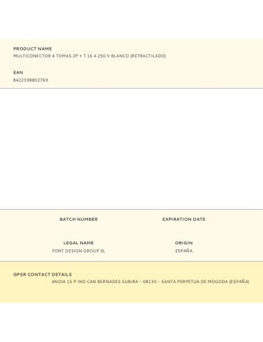 Multiconector 4 tomas 2p + t 16 a 250 v blanco (retractilado)