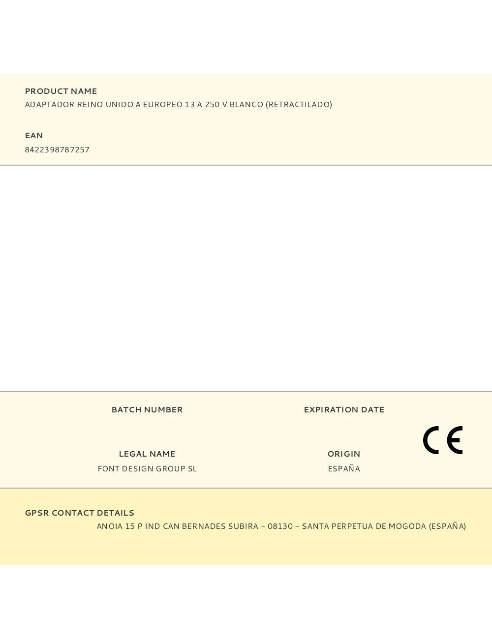 Adaptador reino unido a europeo 13 a 250 v blanco (retractilado)