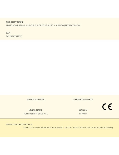 Adaptador reino unido a europeo 13 a 250 v blanco (retractilado)