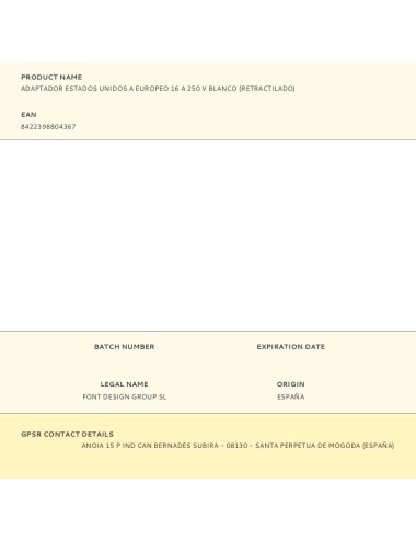 Adaptador estados unidos a europeo 16 a 250 v blanco (retractilado)