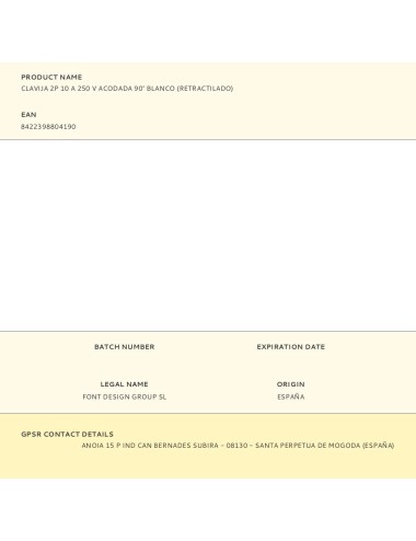 Clavija 2p 10 a 250 v acodada 90° blanco (retractilado)