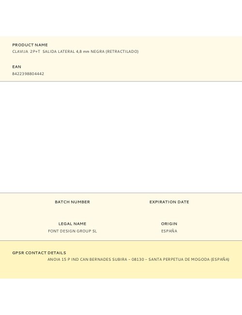 Clavija 2p+t salida lateral 4,8 mm negra (retractilado)