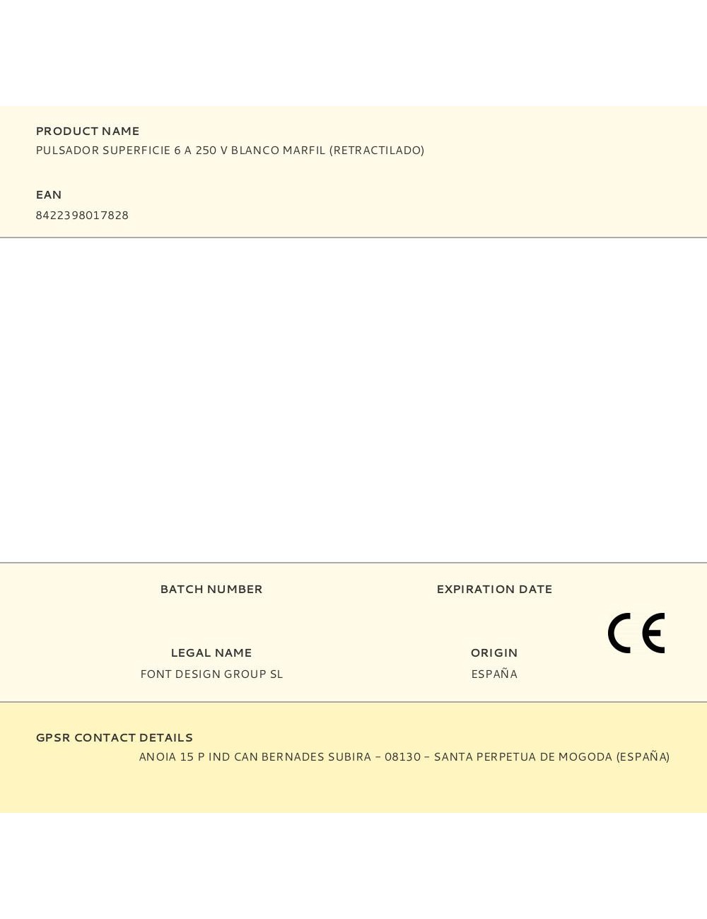 Pulsador superficie 6 a 250 v blanco marfil (retractilado)