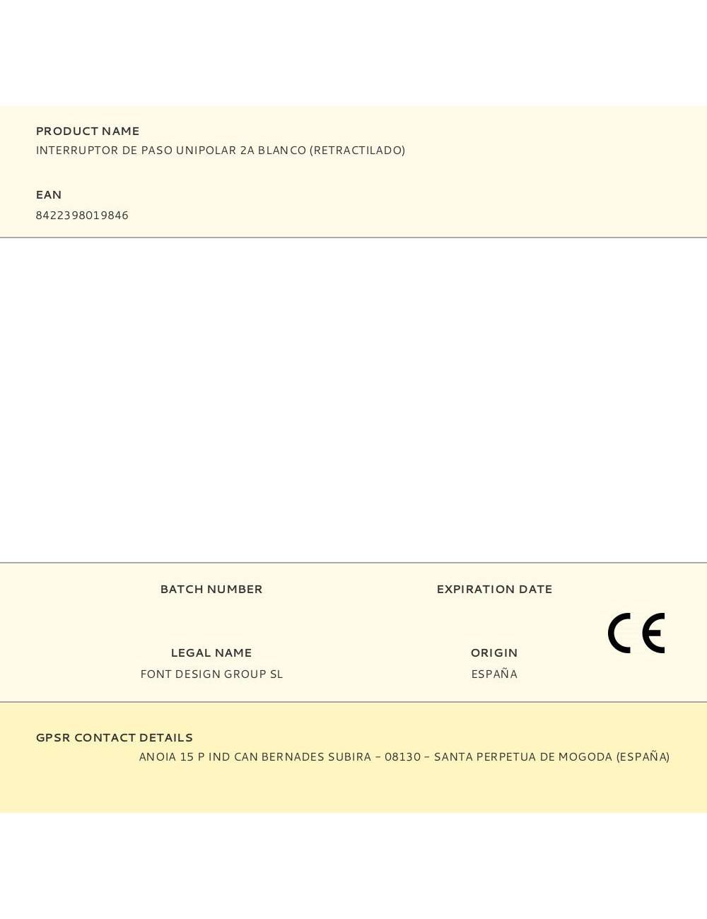 Interruptor de paso unipolar 2a blanco (retractilado)