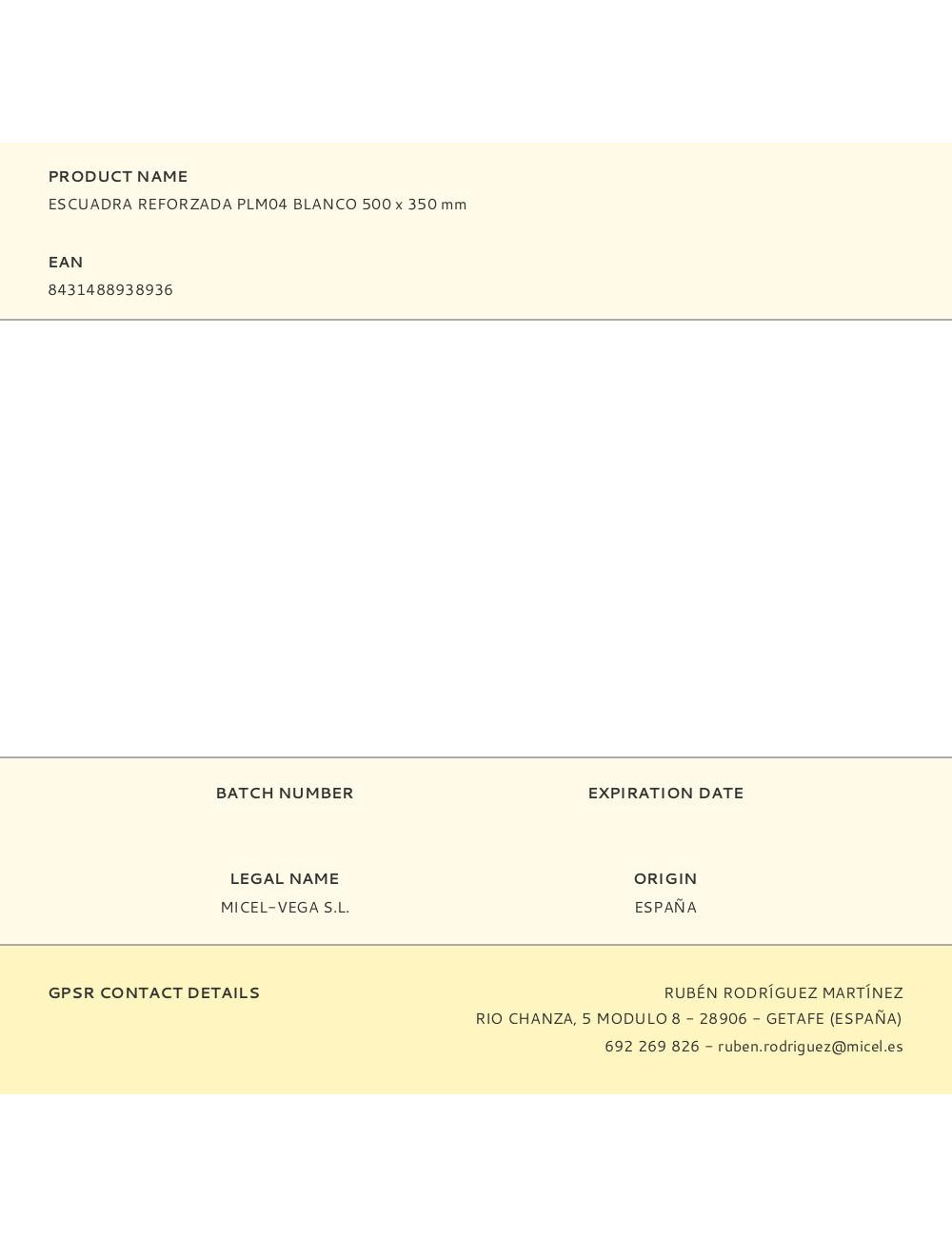 Escuadra reforzada plm04 blanco 500 x 350 mm