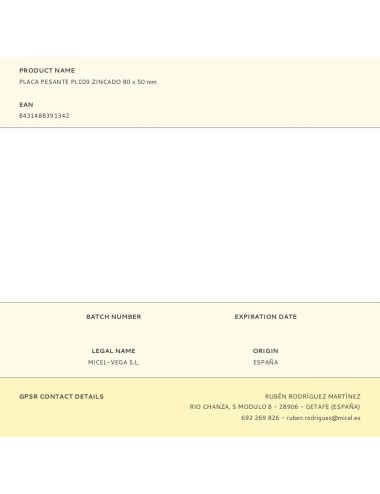 Placa pesante plc09 zincado 80 x 50 mm