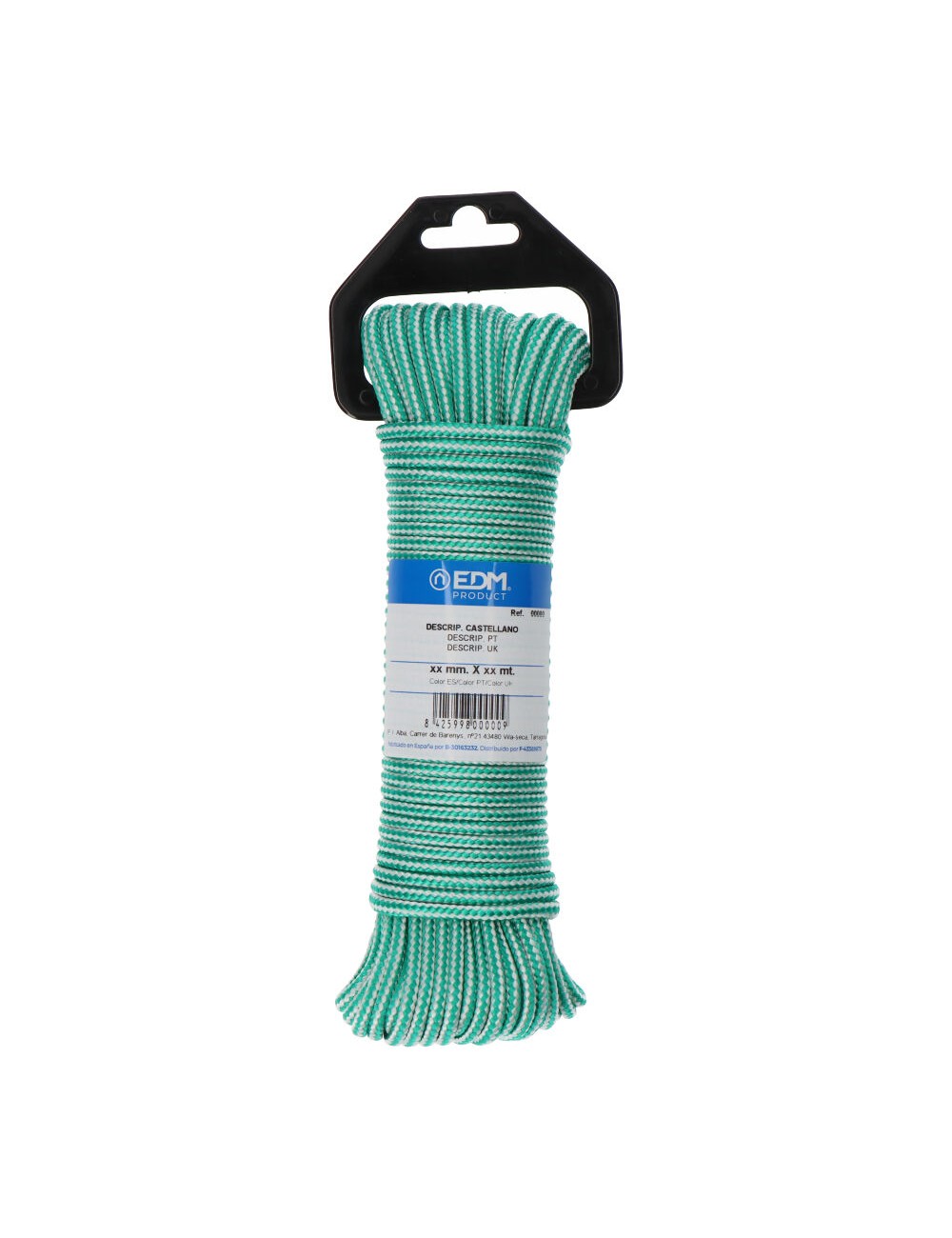 Cordón trenzada polipropileno verde / blanco, calibre 4,5 mm x 15 m