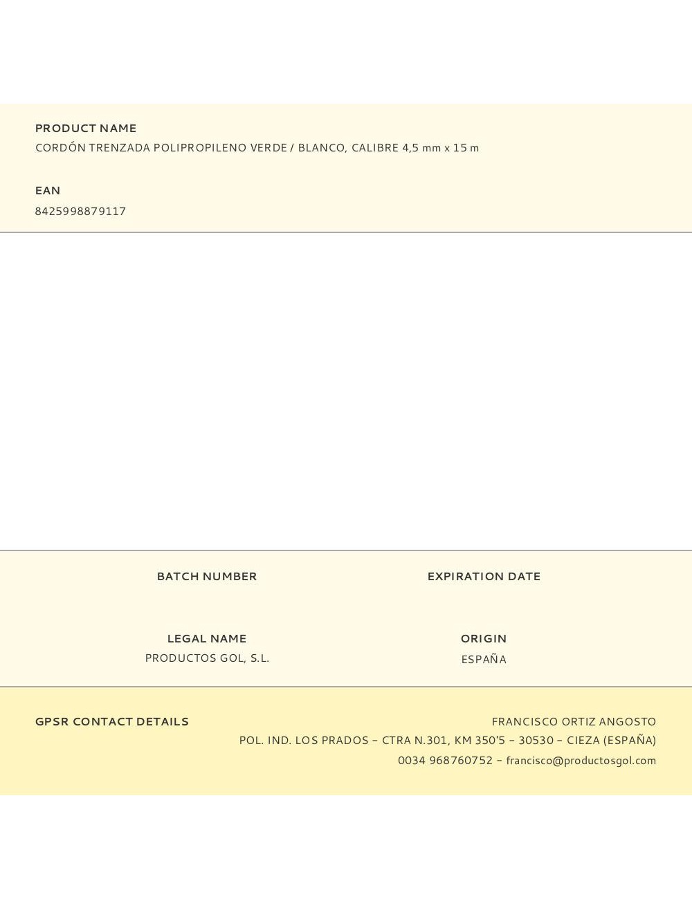 Cordón trenzada polipropileno verde / blanco, calibre 4,5 mm x 15 m