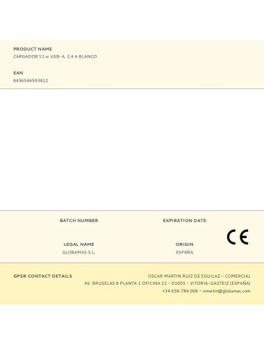 Cargador 12 w usb-a, 2,4 a blanco
