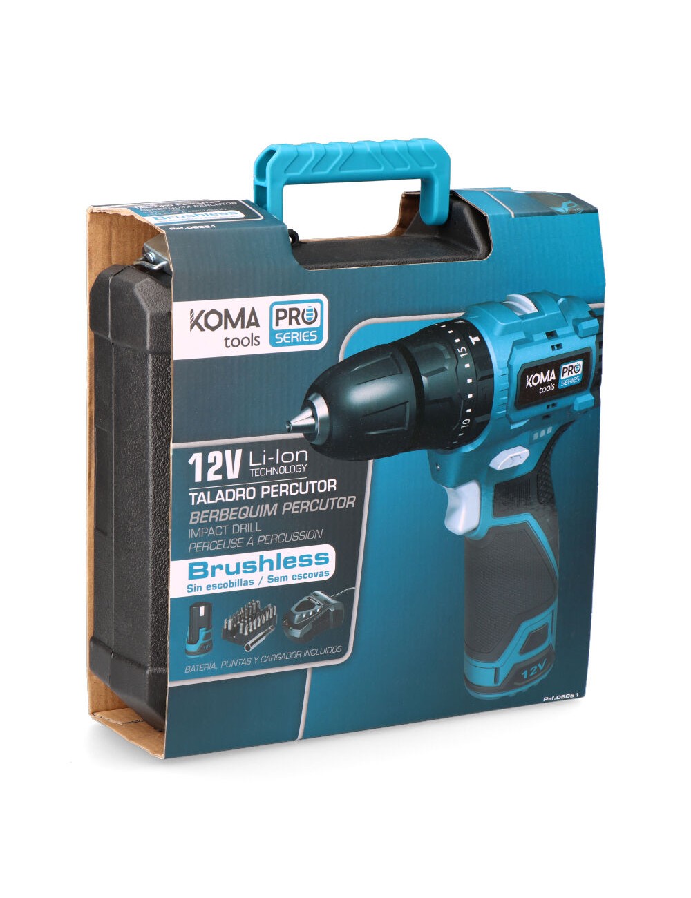 Kit taladro percutor brushless 12 v con accesorios, bateria y cargador