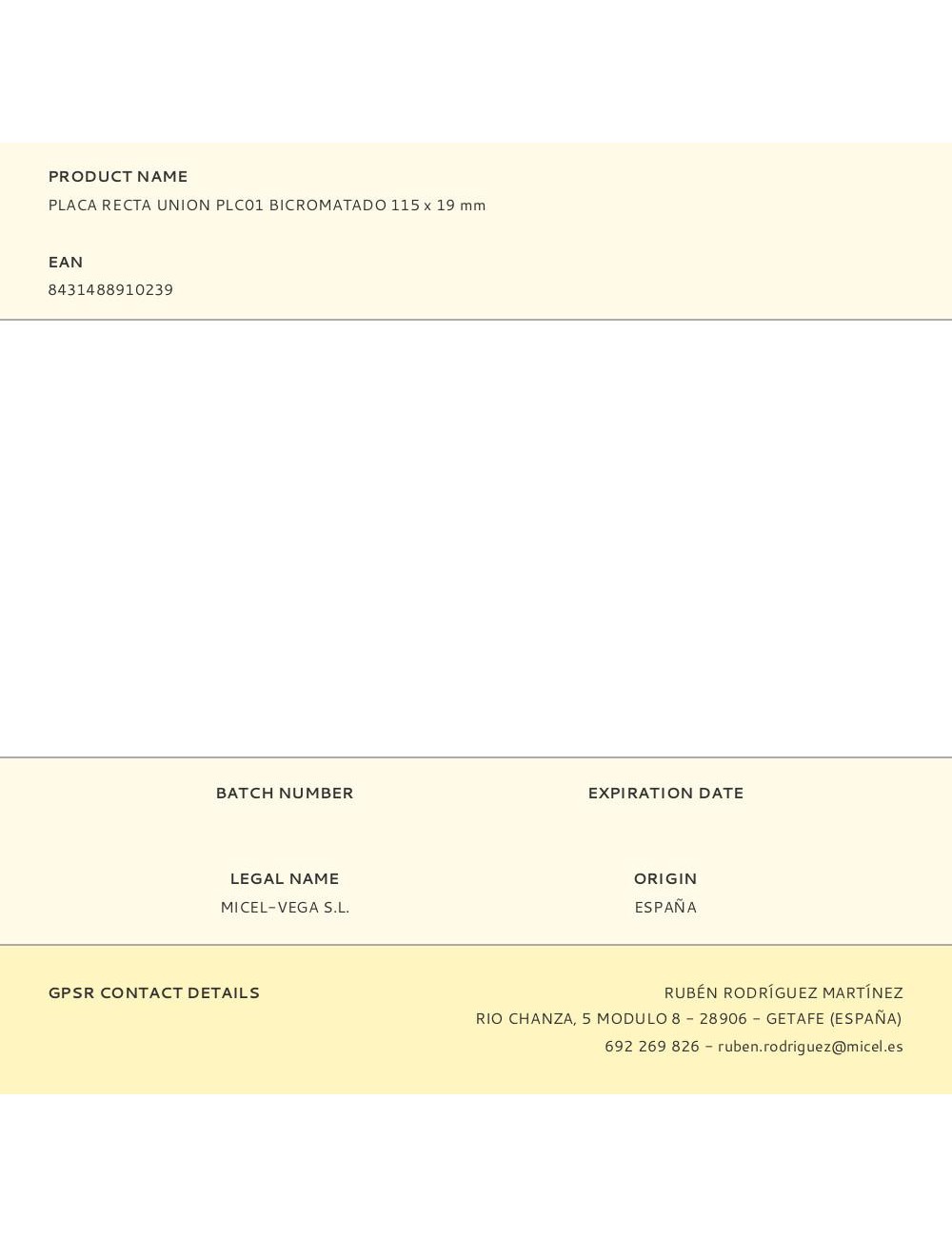 Placa recta union plc01 bicromatado 115 x 19 mm