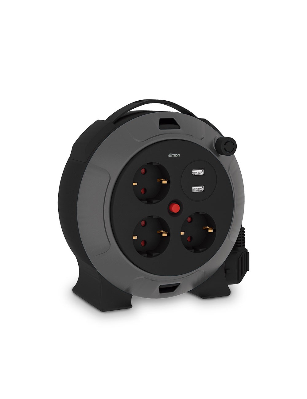 Enrollacables con 2 usb a, 3 tomas 2p+tt schuko, 16 a, 230 v~, h05vv-f 3 g 1,5 mm, 5 m, negro/gris