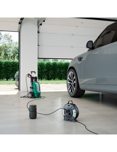 Enrollacables con 2 usb a, 3 tomas 2p+tt schuko, 16 a, 230 v~, h05vv-f 3 g 1,5 mm, 5 m, negro/gris