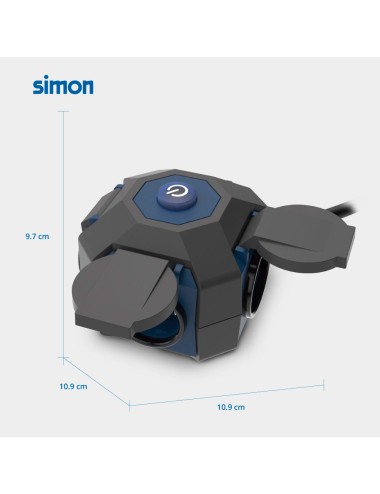 Base múltiple 4 tomas schuko, interruptor, ip44, 1,5 m de cable h07rn-f 3g1,5 mm, 16a 230v~, negra/azul