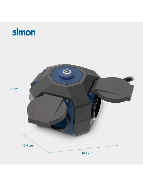 Base múltiple 4 tomas schuko, interruptor, ip44, 1,5 m de cable h07rn-f 3g1,5 mm, 16a 230v~, negra/azul