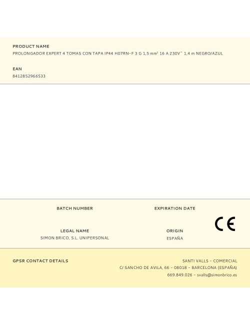 Base múltiple 4 tomas schuko, interruptor, ip44, 1,5 m de cable h07rn-f 3g1,5 mm, 16a 230v~, negra/azul