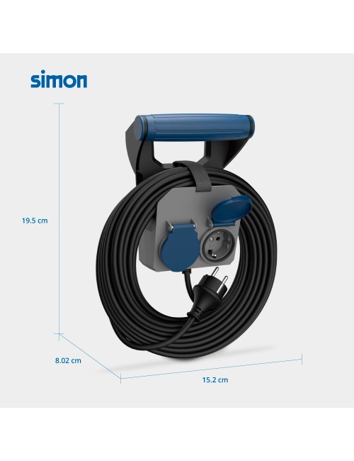 Base múltiple 2 tomas schuko, ip44, 10 m de cable h05rr-f 4g1,5 mm, 16a 230v~, gris/azul/negro