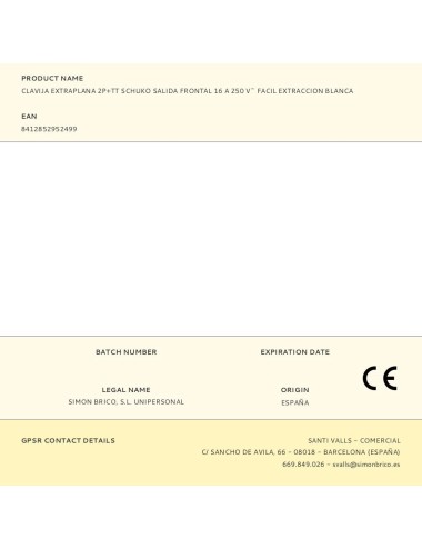 Clavija extraplana 2p+tt schuko salida frontal 16 a 250 v~ facil extraccion blanca