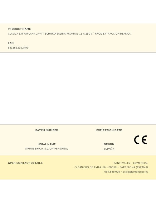 Clavija extraplana 2p+tt schuko salida frontal 16 a 250 v~ facil extraccion blanca