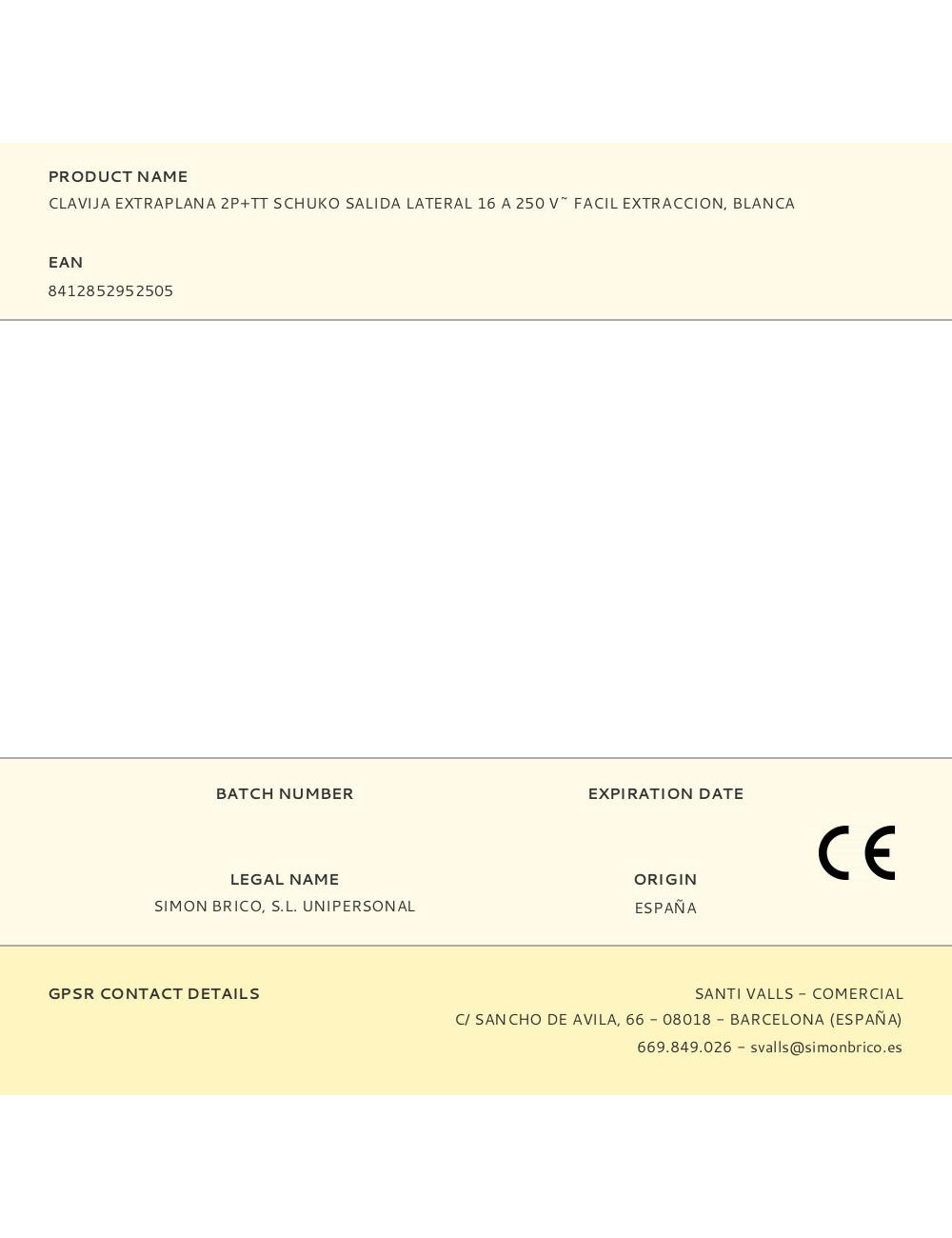 Clavija extraplana 2p+tt schuko salida lateral 16 a 250 v~ facil extraccion, blanca