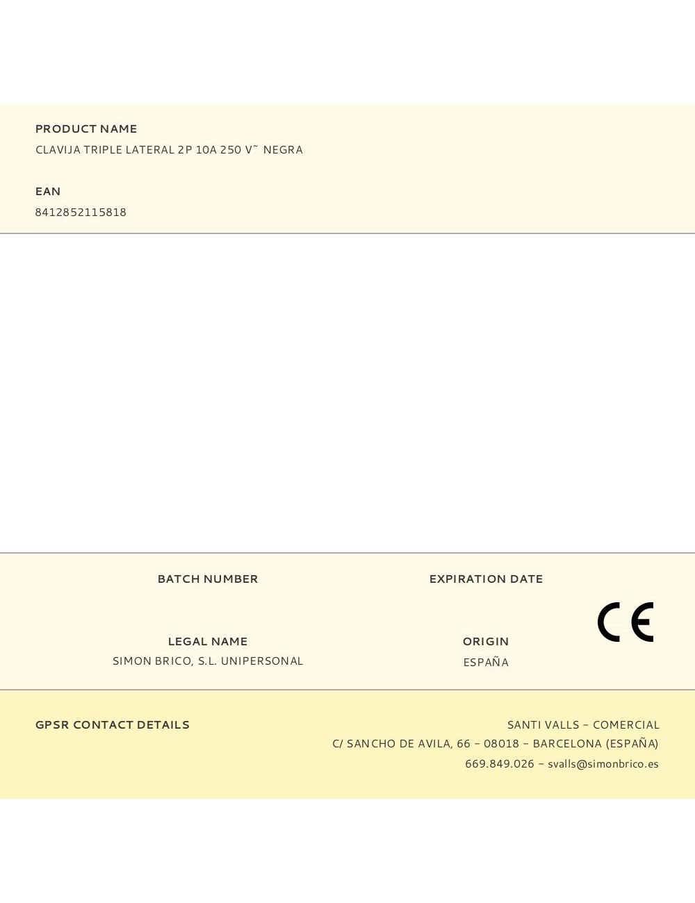 Clavija triple lateral 2p 10a 250 v~ negra