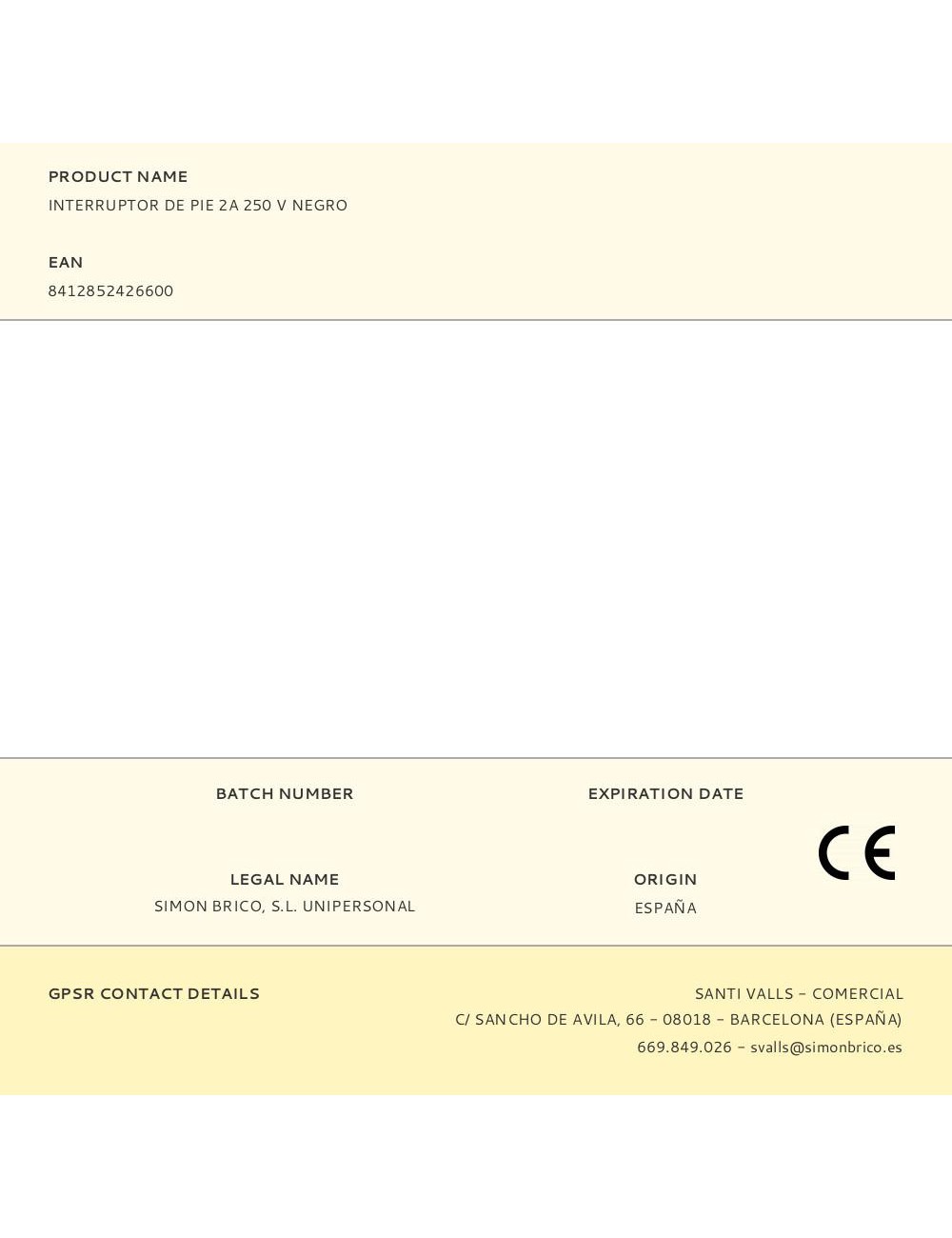 Interruptor de pie 2a 250 v negro